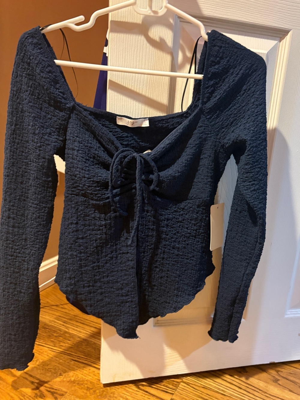 Navy open Tie-Front Top